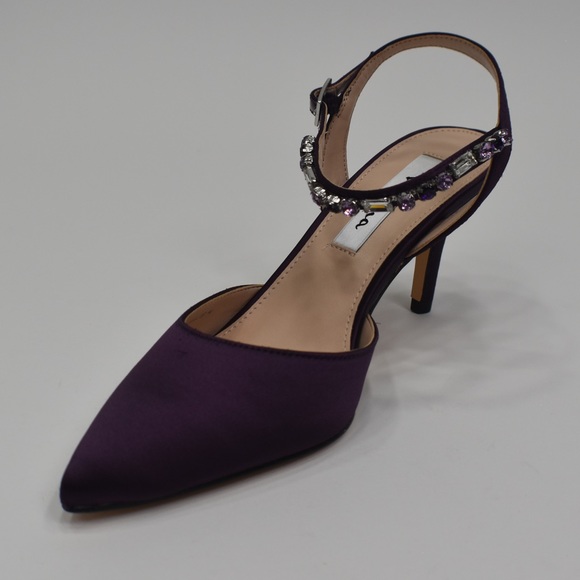 Purple Satin Crystal Pointy-Toe Mid-Heel Dress Pump Sz 6M Nina Tonya - Picture 12 of 13
